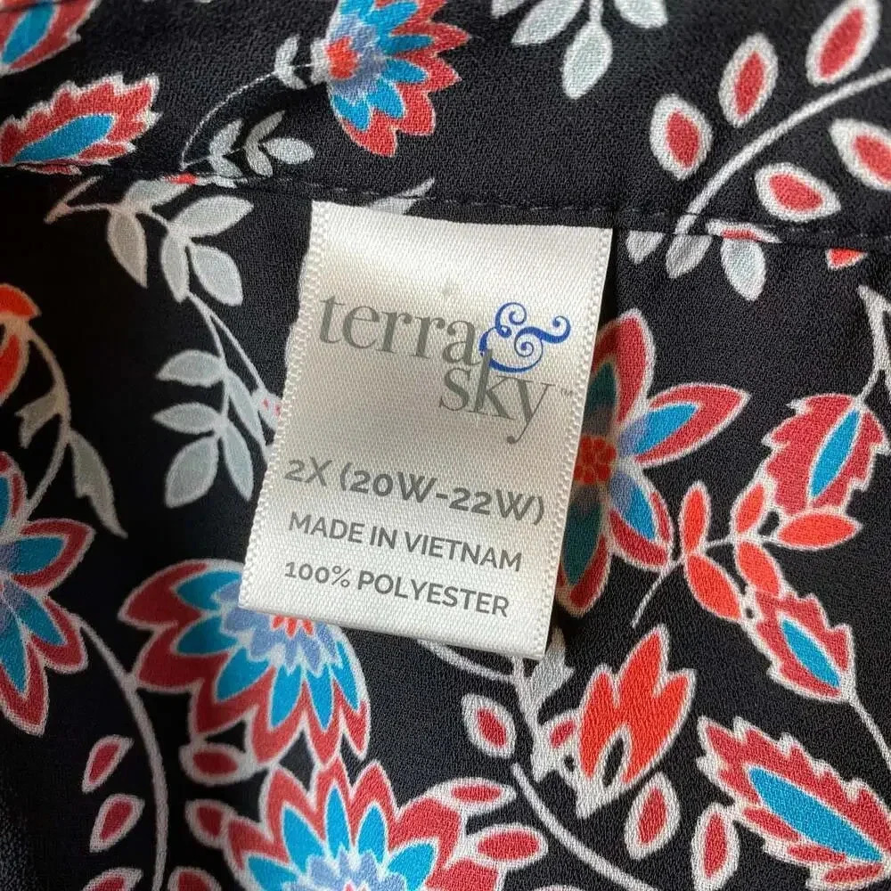 Terra & Sky Boho floral print summer  Tunic top Blouse Women plus 2X (20-22W) - Picture 4 of 5